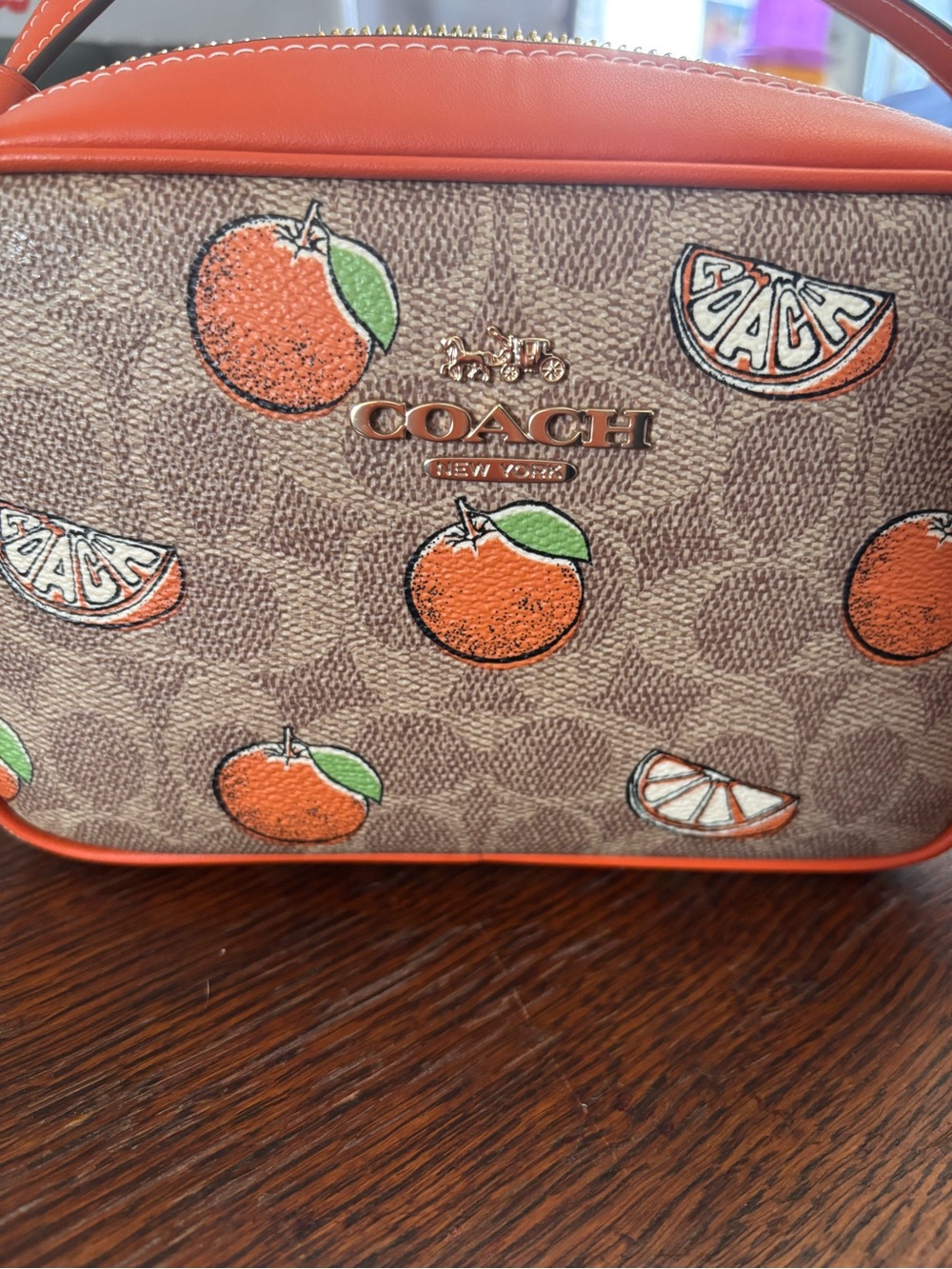 Coach Tan Signature Crossbody and wallet with Orange Citrus Motif